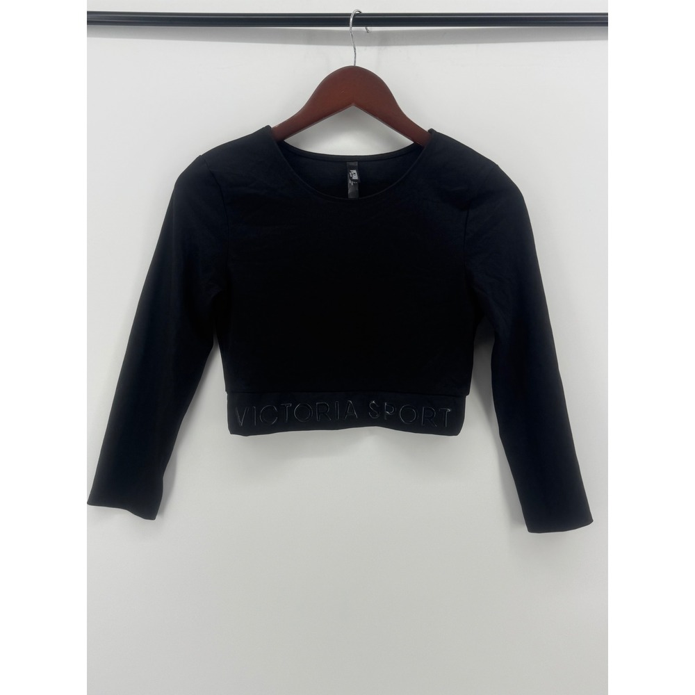 VICTORIA SPORT Black Cropped Long Sleeve Top Womens Size S Athletic Athleisure